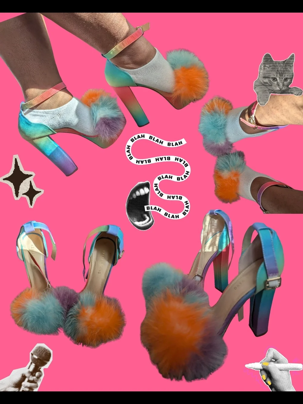 Rainbow Ombre Pom-Pom Platform Sandals - Multicolor